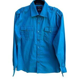 Hexagon Product Southpole Y2K Blue Epaulettes Long Sleeve Snap Closure Shirt L